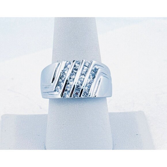 Estate Vintage Sterling Silver 925 CZ Designer Men’s Ring Size 8.5, 10.8g Bold - Picture 1 of 11